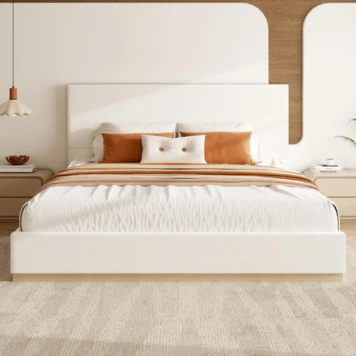 Vista 9 de Base de cama de plataforma de tamaño completo con cabecero, cama de terciopelo con base sólida con listones de madera, base de colchón resistente