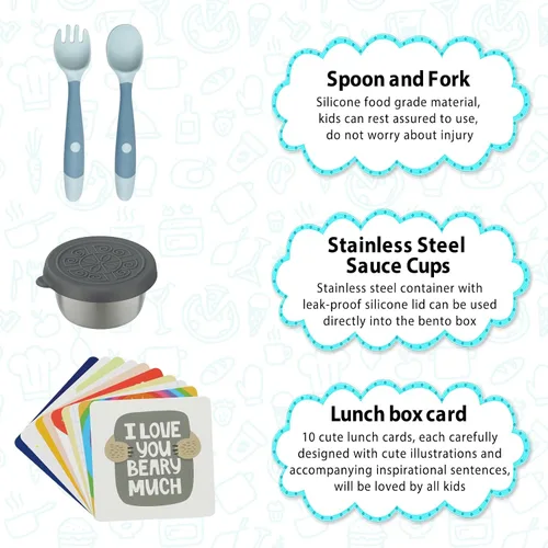 Vista 5 de wiwens - Lonchera Bento para niños con termo de sopa de 12 onzas, contenedor de comida para almuerzo a prueba de fugas con 5 compartimentos, termo