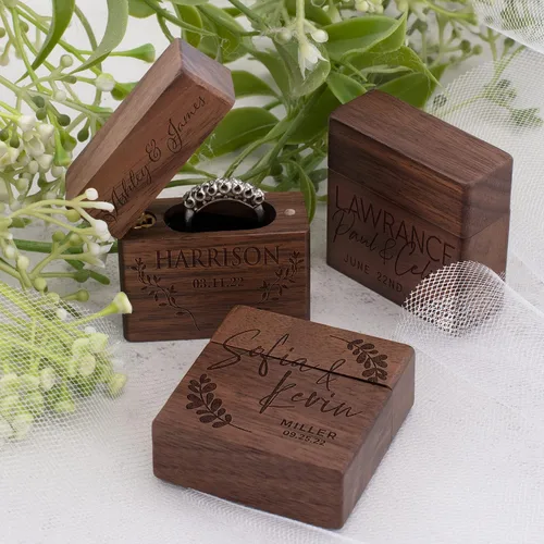 Vista 4 de Caja de anillo de madera personalizada, caja de soporte de anillo personalizada, caja de anillo de corazón de madera para ceremonia de boda, 8