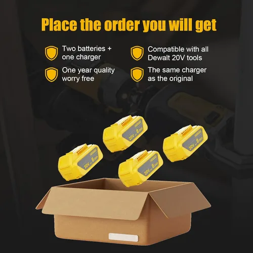 Vista 5 de POWTREE Paquete de 4 baterías de litio de 8.0 mAh DCB200 de repuesto para Dewalt de 20 V compatibles con DCB206 DCB201 DCB207 serie DCD/DCF/DCG/DCS