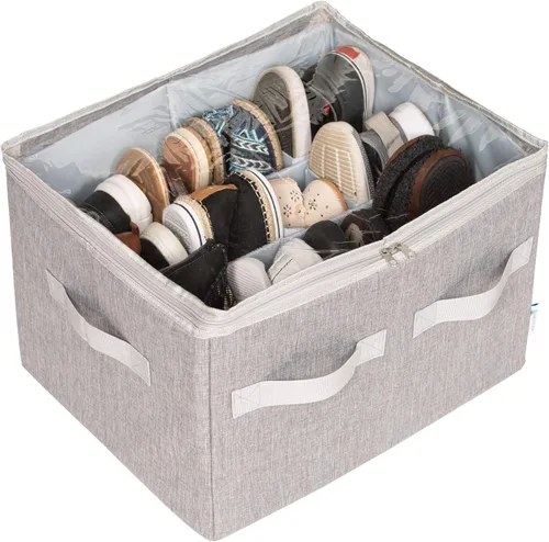 Vista 5 de Moteph Organizador de zapatos, solución de almacenamiento de armario con cubierta transparente y divisores ajustables para zapatos, bolsos, mantas