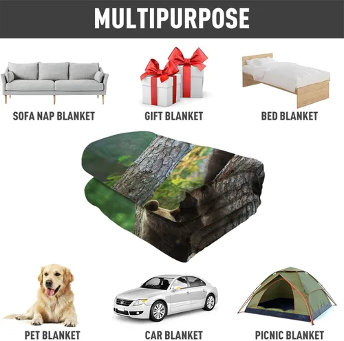 Vista 6 de Manta de forro polar, diseño de bosque de oso marrón, súper suave, cálida, acogedora, ligera para sofá, sala de estar, cama, 50 x 60 pulgadas
