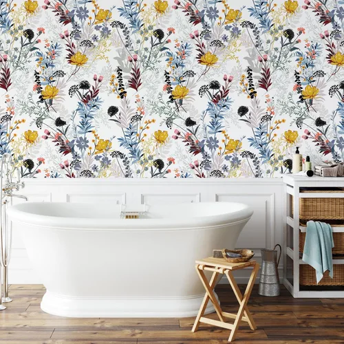 Vista 4 de VEELIKE Papel tapiz de flores silvestres para despegar y pegar, papel de contacto floral para paredes, 17.7 x 118 pulgadas, papel de pared de vinilo