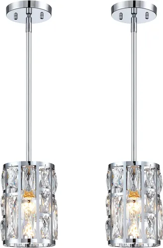 Vista 16 de MEXO Lámpara colgante de cristal moderna de 2 piezas con acabado mate negro, iluminación colgante, candelabro de cristal para sala de estar, cocina