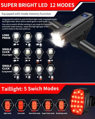 Vista 9 de DARKBEAM 6000LM - Faros delanteros de bicicleta USB C recargables, alto lumen súper brillante, juego de luces de bicicleta para conducción nocturna