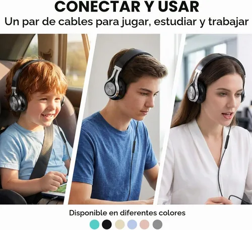 Vista 2 de Artix CL750 audífonos plegables con aislamiento de sonido, supraaurales, con cable, con micrófono y control de volumen, audífonos estéreo
