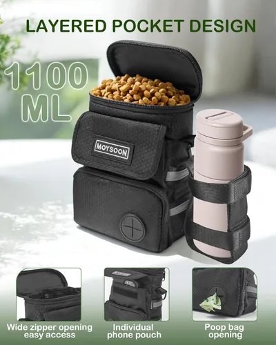 Vista 3 de Bolsa de entrenamiento para perros con cinturón y correa para el hombro, ajustable de 3 vías, impermeable, para caminar, con múltiples bolsillos