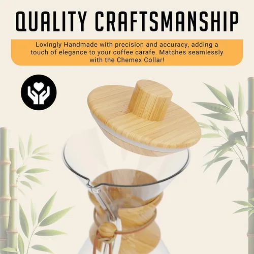 Vista 5 de HEXNUB - Tapa de retención de calor de bambú para cafetera Chemex Accesorio para jarra para cafeteras Bodum y Cosori, mantiene el café caliente