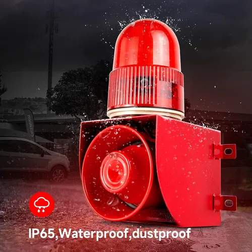 Vista 4 de Alarma industrial de sonido y luz - LED estroboscópica luz de advertencia cuerno fuerte sirena de seguridad al aire libre 25W 120dB DC12V