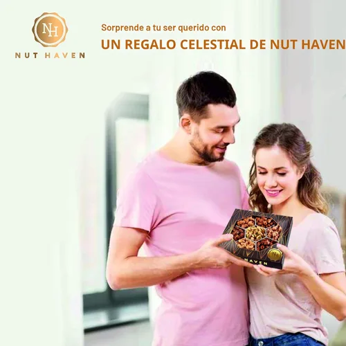 Vista 5 de Nut Haven - Cesta de regalo de navidad de frutos secos gourmet dulces, salados y tostados, regalo saludable para hombres y mujeres en el Día