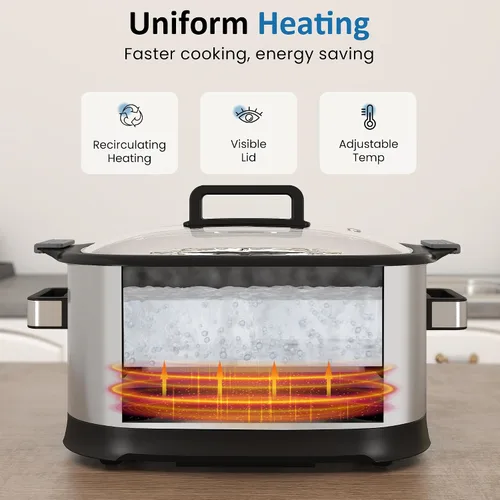 Vista 5 de Multicocina 11 en 1, horno asador de olla lenta de 6.5 cuartos de galón, olla multifuncional programable digital con temporizador, control