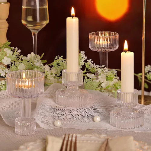 Vista 7 de Portavelas a granel, juego de 6 portavelas de combinación transparente, portavelas de cristal para bodas, centros de mesa, decoración del hogar
