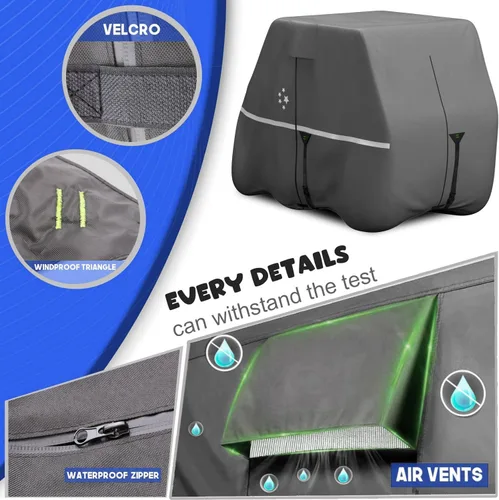 Vista 6 de Funda para carrito de golf para 2+2/4 pasajeros, se adapta a EZGO, Club Car, Yamaha, 420D, impermeable, resistente al viento, resistente al sol