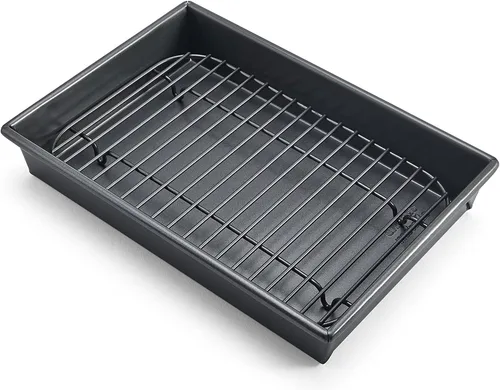 Vista 7 de Chicago Metallic Juego de Bandeja para Asar Pequeña con Rejilla, Bandeja Antiadherente para Hornear en Horno Tostador de 10x7 pulgadas, Perfecto