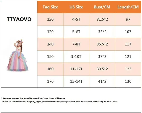 Vista 5 de TTYAOVO Vestido largo de tul de princesa para niña disfraz de unicornio con flores