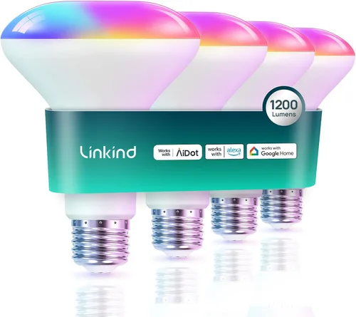 Vista 11 de Linkind - Bombillas inteligentes BR30, bombillas de inundación WiFi compatibles con Alexa y Google Home, bombilla de luz RGBTW que cambia