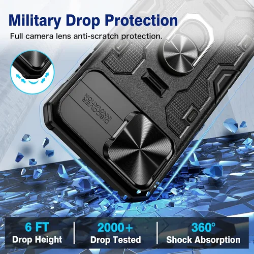 Vista 5 de VEGO Funda para iPhone 13 Pro Max/iPhone 12 Pro Max con soporte, cubierta deslizante para cámara y funda con clip para cinturón, funda protectora