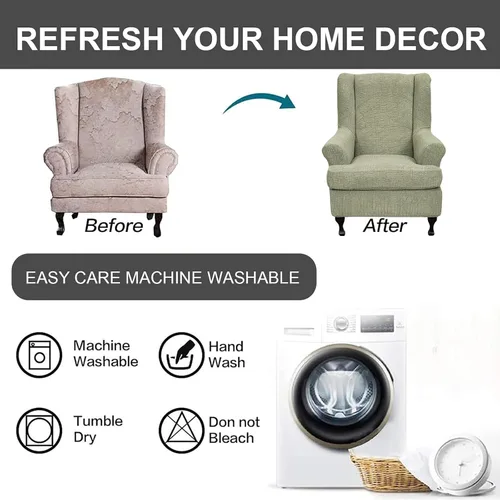 Vista 92 de Eco-Ancheng Funda para silla Wingback, 2 piezas, respaldo de ala, fundas de elastano para sillón con respaldo de ala, fundas para sillón con parte