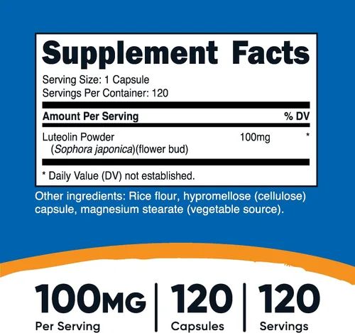 Vista 2 de Nutricost Luteolina 100 mg, 120 cápsulas - Apto para vegetarianos, sin OMG, sin gluten Apto para vegetarianos, sin OMG