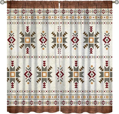 Vista 36 de YCness Cortinas aztecas para dormitorio, decoración geométrica étnica del suroeste para sala de estar, diseño tribal bohemio de elefante nativo