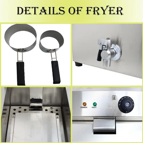 Vista 5 de Freidora comercial de acero inoxidable con 2 moldes de anillo para pasteles, donas, pollo frito, papas fritas