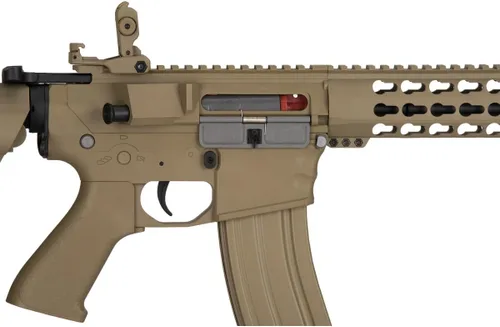 Vista 7 de Lancer Tactical Gen 2 KeyMod M4 Evo Airsoft AEG Serie de núcleo de rifle de 10 pulgadas (sin batería y cargador) (bronceado)