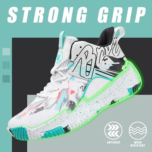 Vista 2 de Promenie Zapatos de baloncesto para hombre, antideslizantes, transpirables, para exteriores, zapatos de entrenamiento de graffiti de moda