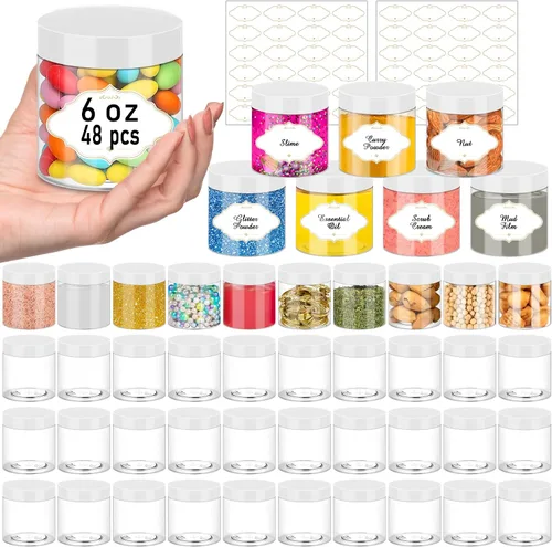 Vista 43 de PeacePeo Tarros de plástico con tapas, recipientes de slime de 4 onzas, 72 frascos de plástico transparente vacíos, recipientes de cosméticos