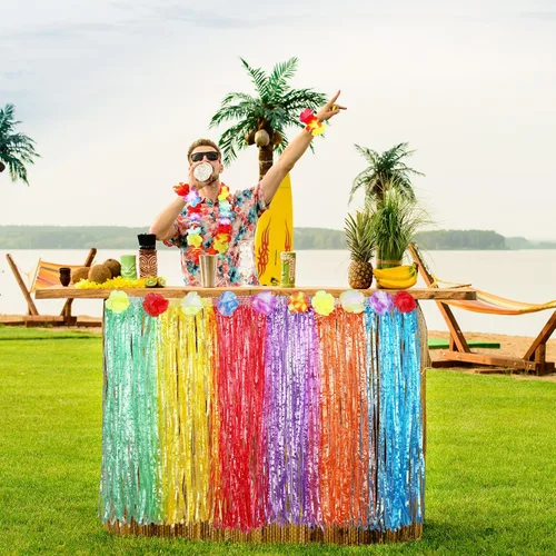 Vista 7 de Skylety 2 Sets 60 cm Luau Hula Grass Skirt with Pineapple Sunglasses Flower Accessories for Dance