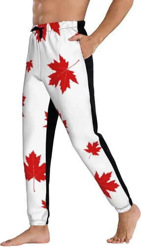Vista 3 de ultaro Mens Joggers Sweatpants Red Maple Leaf Casual Pants Sports Jogging Trousers with Drawstring