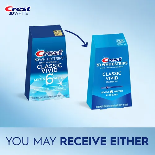 Vista 2 de Crest 3D Whitestrips, Classic Vivid, kit de tiras blanqueadoras de dientes, 20 tiras (paquete de 10 unidades)
