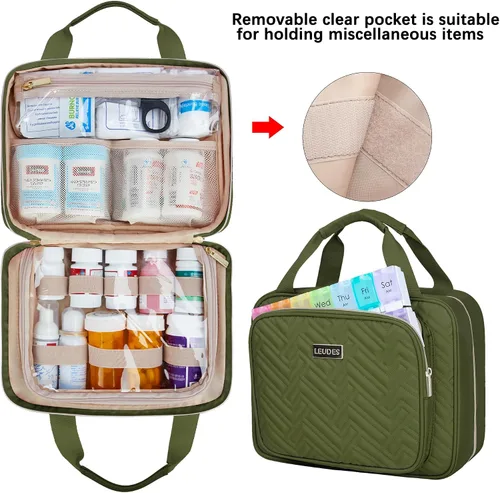 Vista 4 de Leudes Organizador de botellas de píldoras de viaje, organizador y almacenamiento de medicamentos, bolsa de medicamentos para el hogar, estuches