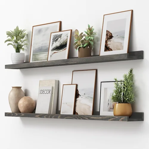 Vista 44 de FLYJOE Estante de repisa de fotos para pared, 24 pulgadas de madera de fresno maciza, estantes para libros de guardería, estantes flotantes