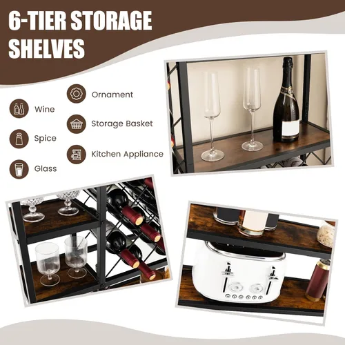 Vista 4 de Giantex Estante industrial para vino independiente, estante de almacenamiento de vino de metal para 27 botellas, estantes de almacenamiento de vino