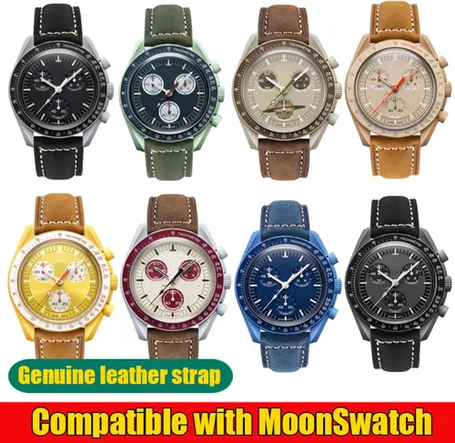 Vista 4 de Correas para reloj Moonswatch, correa de cuero compatible con reloj Omega X Swatch Moonswatch Speedmaster/Rolex/SEIKO Etc de 0.78 pulgadas, correa