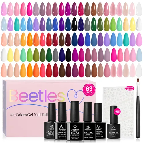Vista 10 de Beetles - Kit de 69 esmaltes de uñas de gel con luz UV – Kit de esmalte de uñas de gel de 35 colores con base y capa superior brillante