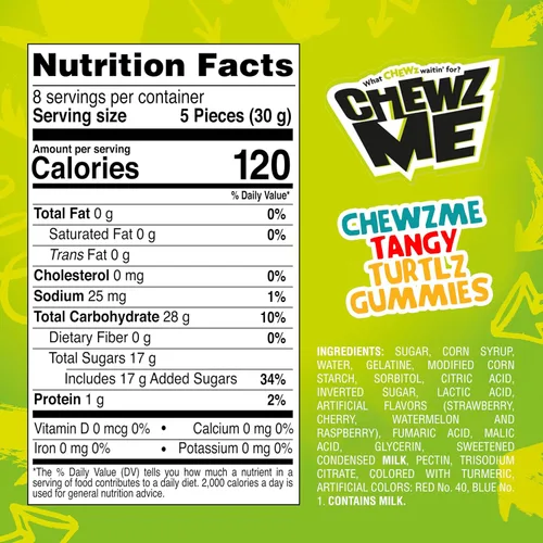 Vista 2 de ChewzMe Tangy Turtlz - Gomitas rellenas de gelatina con forma de tortuga envueltas individualmente en varios sabores, 8.46 onzas (paquete de 1)