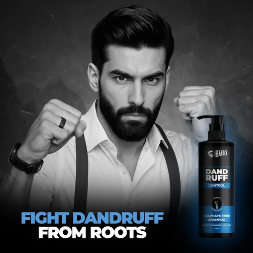 Vista 2 de BEARDO Champú sin sulfato para control de la caspa para hombres, 6.8 fl oz, champú anticaspa, biotina, climbazol, mentol, champú para cabello graso