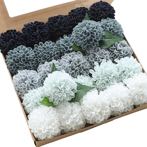 Vista 17 de Floroom Flores Artificiales de Dalia 25 piezas Rosas Falsas de Espuma Negra de Aspecto Real con Tallos para Ramos de Boda DIY Centros de Mesa