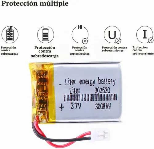 Vista 4 de Litro 3.7V 300mAh 302530 Lipo Batería recargable Batería de iones de polímero de litio con conector JST PH 0.079 in