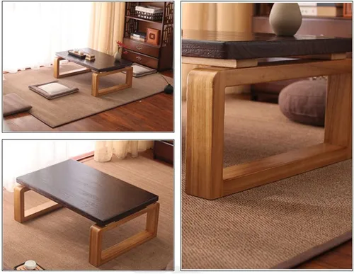 Vista 5 de Mesa de Centro Mesa de centro moderna de madera estilo japonés, mesa de té de madera maciza simple, ventana de bahía, tatami, pequeña mesa baja