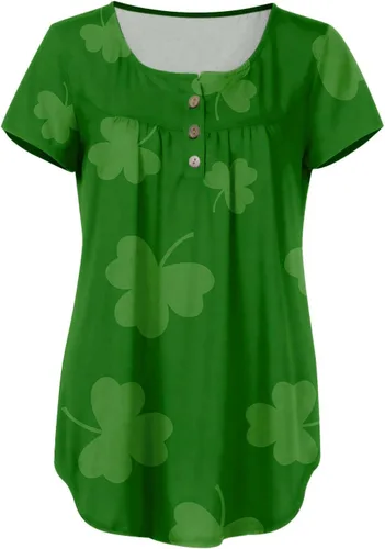Vista 3 de Camisetas de talla grande para mujer, con botones, estampado gráfico, manga corta, cuello en V, ropa de verano