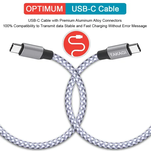 Vista 2 de Cable USB C a USB C, cargador tipo C, cable de carga rápida de 60 W, 3 pies, paquete de 3 Nylon Braided Data Sync SCSI Cable for iPhone 18 Pro
