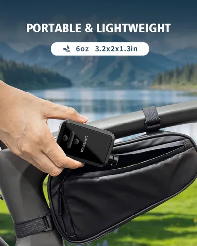 Vista 3 de Bomba eléctrica para bicicleta, bomba de aire de inflado rápido con medidor, hasta 150 PSI, disipación de calor eficiente, recargable, con luz LED