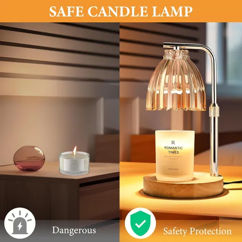 Vista 4 de Regalo para mujer: lámpara calentadora de velas de altura ajustable con temporizador y regulador de intensidad para velas en tarro 2 bombillas