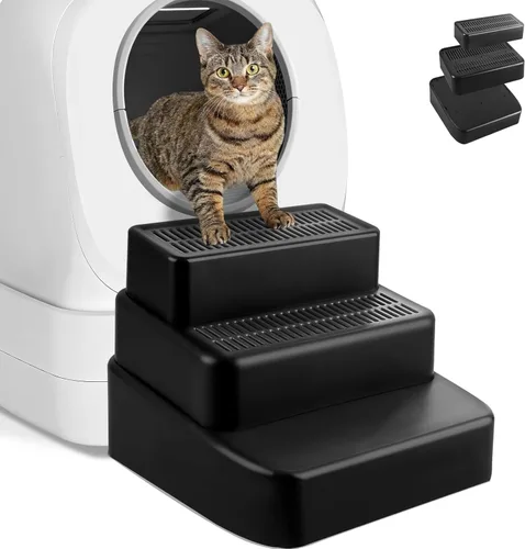 Vista 18 de Escalón para caja de arena, escalón para gatos, rampa, atrapador con función de filtro, fácil de limpiar, ideal para gatitos y gatos ancianos (negro)