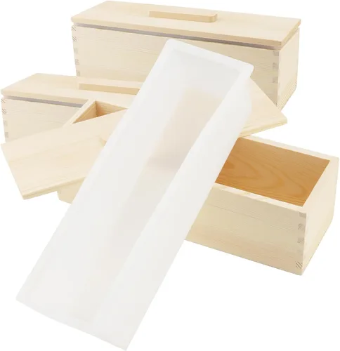 Vista 10 de Kit de jabón de silicona de 47 onzas, 3 piezas de jabón de silicona rectangular verde con 3 cajas de madera y 3 tapas, suministros de bricolaje