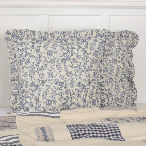 Vista 10 de Doylestown - Edredón de retazos y flores, 100% algodón, reversible, con cuadros de guingán, saco de grano y rayas azules para decoración