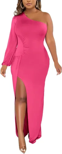Vista 3 de Aro Lora Vestido largo sexy de un hombro fruncido con abertura lateral para mujer