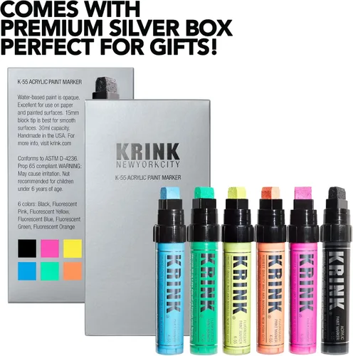 Vista 5 de Krink K-55 - Rotuladores de pintura acrílica para superficies lisas, de metal y pintadas, paquete de 6 unidades, vibrantes y opacos